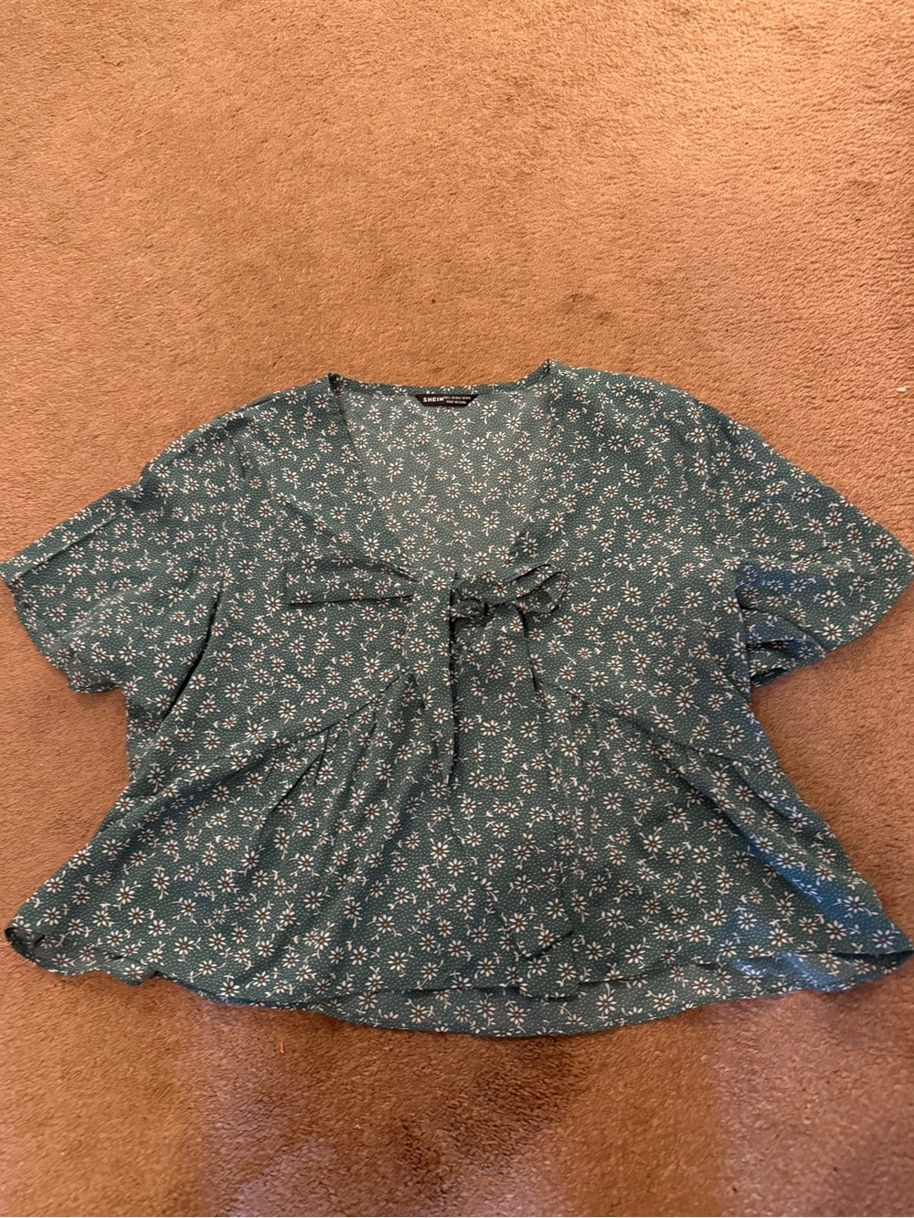 Green Floral Tie-Front Women's Top